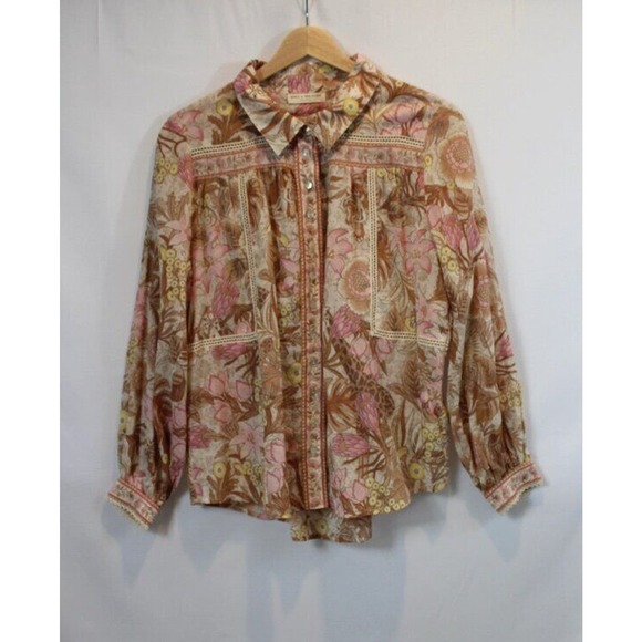 SPELL & THE GYPSY COLLECTIVE Sz S Small Jungle Print Shirt Top Crochet Trim - Picture 2 of 8